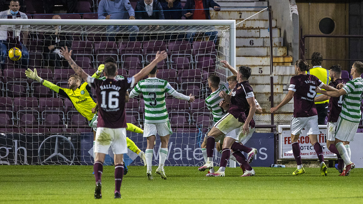 John Souttar beats Scott Bain as Celtic slump to defeat at Tynecastle.