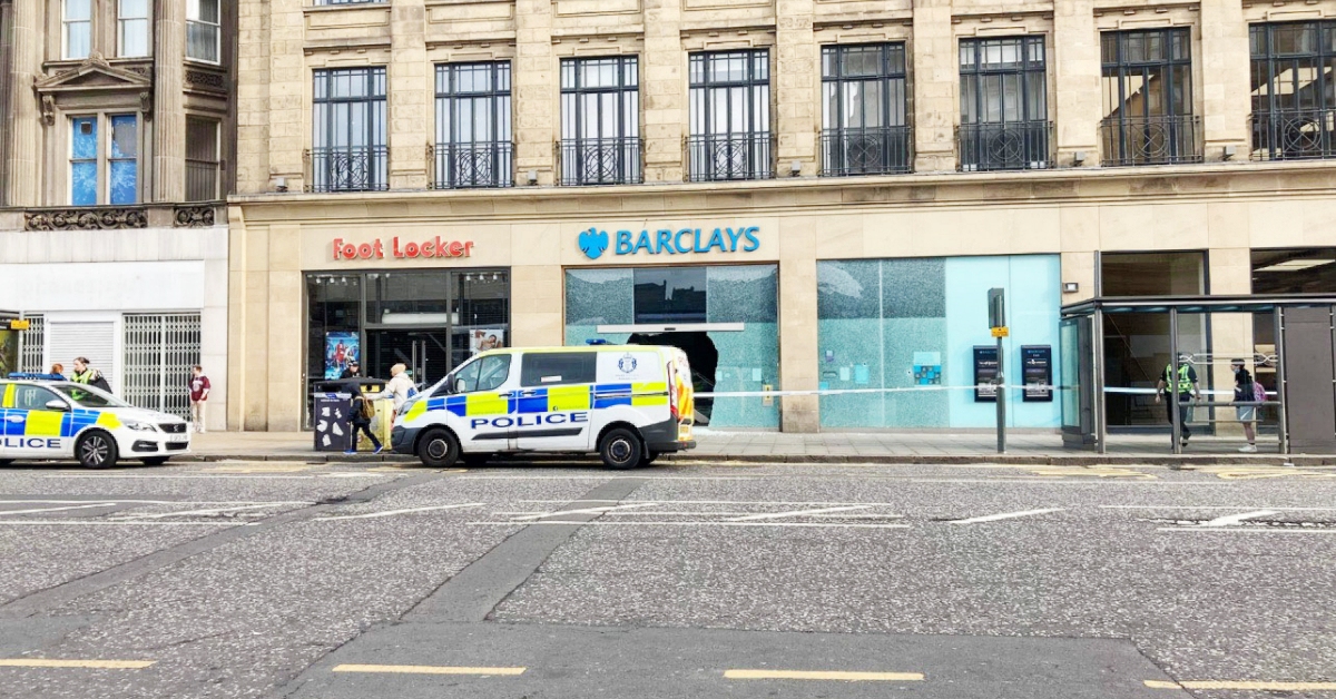 Edinburgh city centre Princes Street Barclays Bank branch attacked with hammer