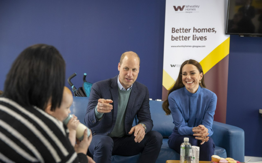 The Duke and Duchess chat with Wheatley Homes Glasgow tenant Lynnette Wilson and son Abel.