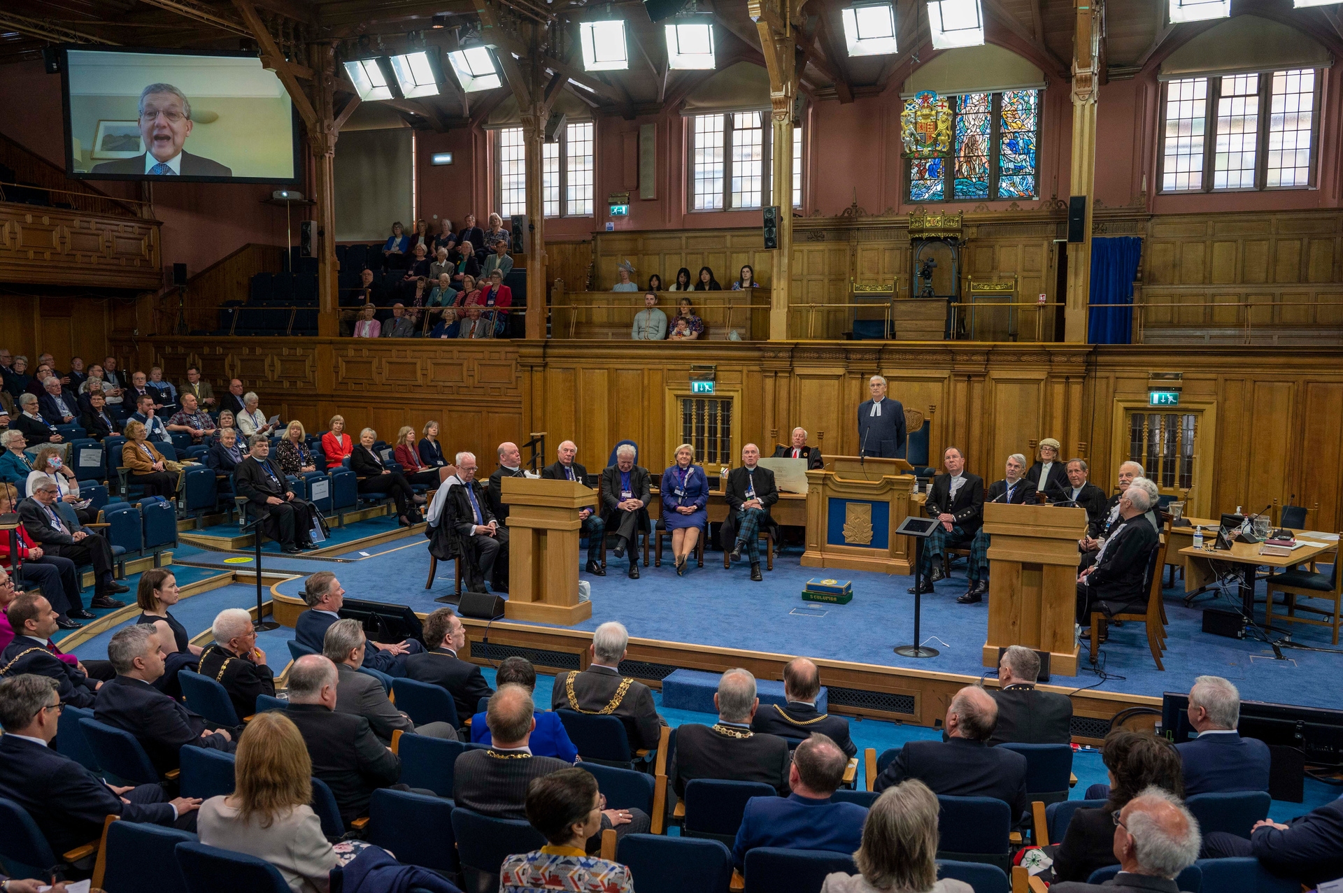 Moderator Rev Iain Greenshields is installed in a ceremony at the beginning of The General Assembly of the Church of Scotland by his predecessor Jim Wallace, Baron Wallace of Tankerness.