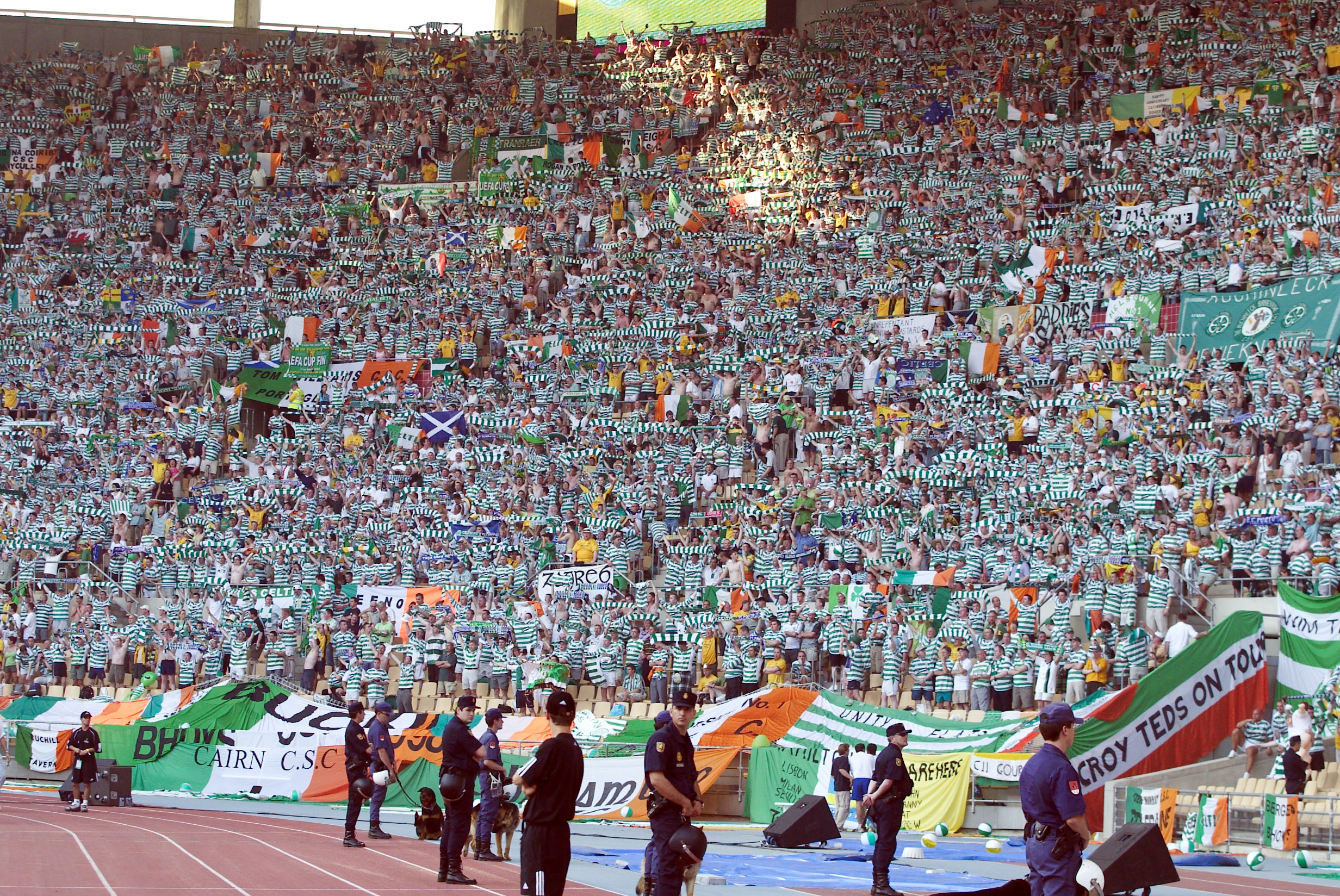 Tens of thousands of Celtic fans travelled to Seville for the 2003 UEFA Cup final.