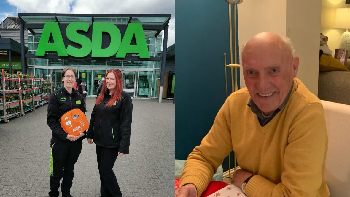 Asda Dyce workers Grace Mugglestone and Robyn Gauld save life of elderly man George Gibson after heart attack on shop floor in Aberdeen