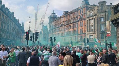 Celtic fans gather for title party in Glasgow as police launch traffic warning