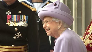 Queen attends armed forces Act of Loyalty during visit to Palace of Holyroodhouse on royal visit to Edinburgh