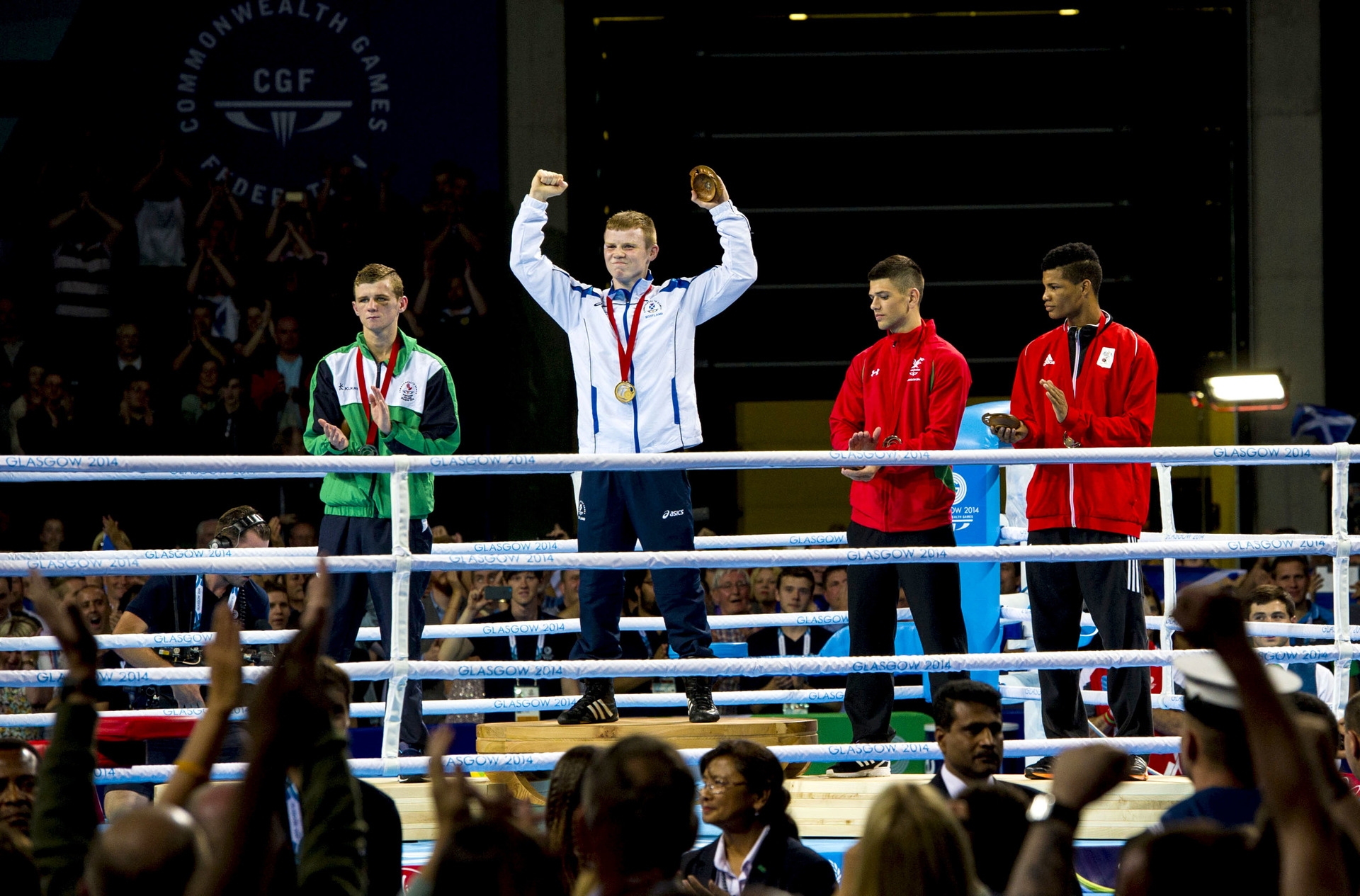 Charlie Flynn celebrates winning gold at Glasgow 2014.