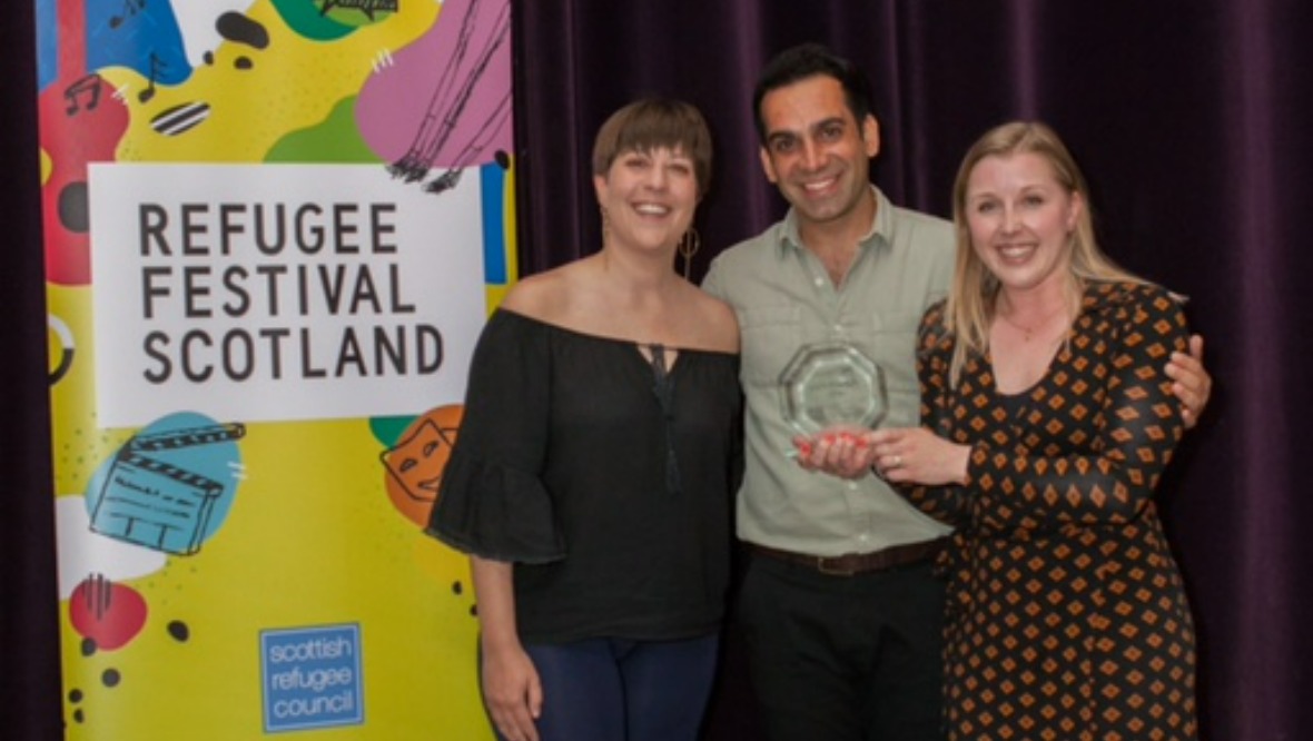 Producer Marina Force, Dylan Fotoohi, founder and director of Refugees for Justice, and Kaye Nicolson.