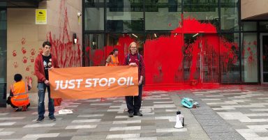 UK Government offices in Edinburgh covered in paint in protest against Shell gas field