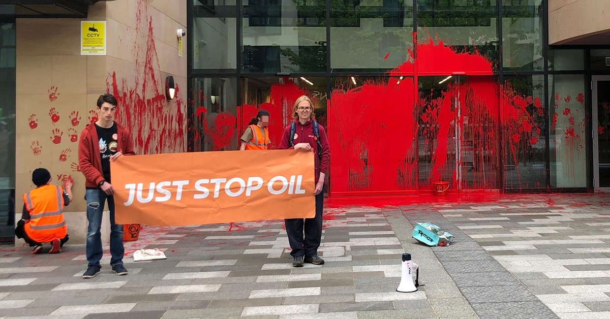 UK Government offices in Edinburgh covered in paint in protest against Shell gas field