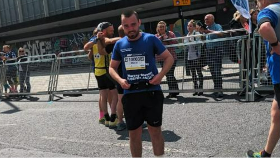 Jamie Martin after his first marathon.