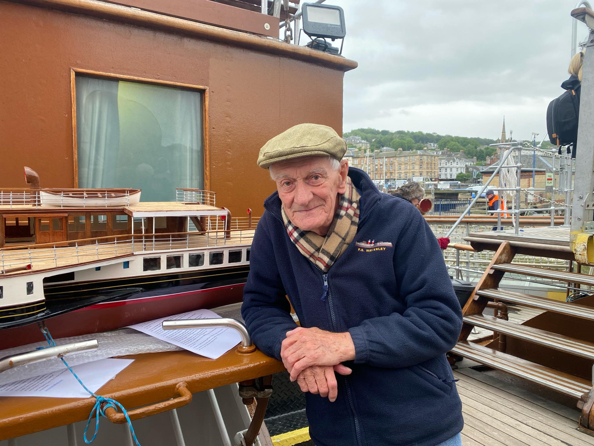 Jim Stevenson who was on the Waverley for the maiden voyage 75 years ago.