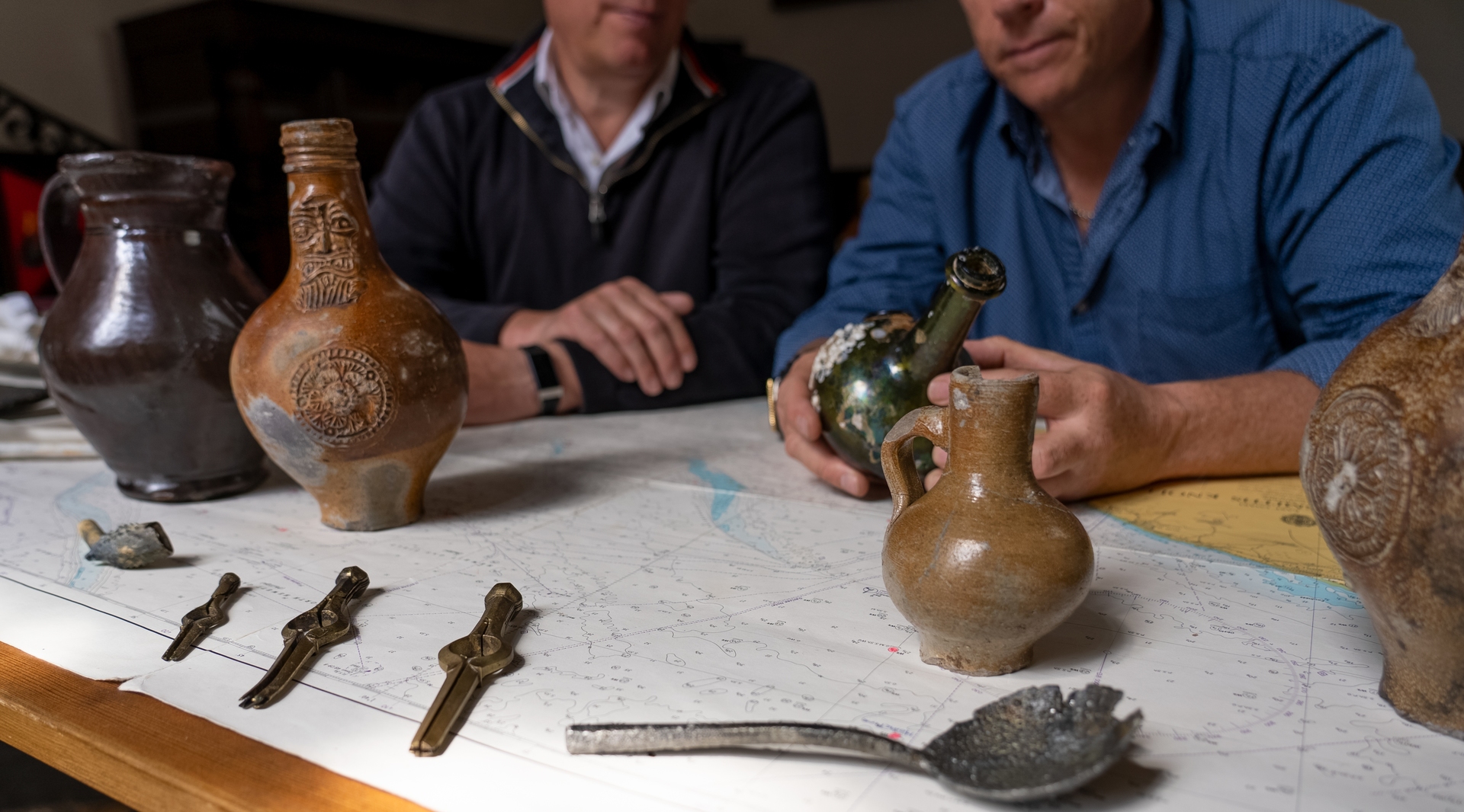 Pottery, utensils and unopened jugs of wine were among the items recovered from the site. (Image: UEA/Norfolk Historic Shipwrecks)