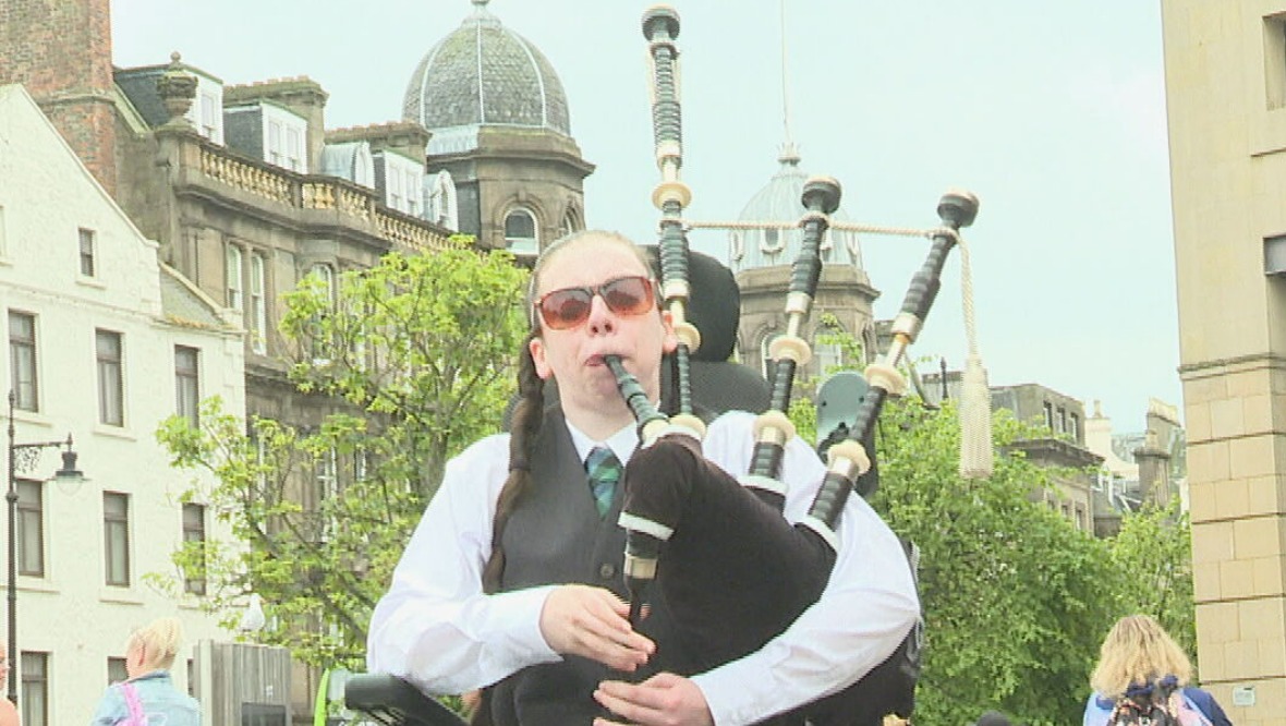 Katie Robertson becomes National Youth Pipe Band of Scotland first bagpiper in wheelchair