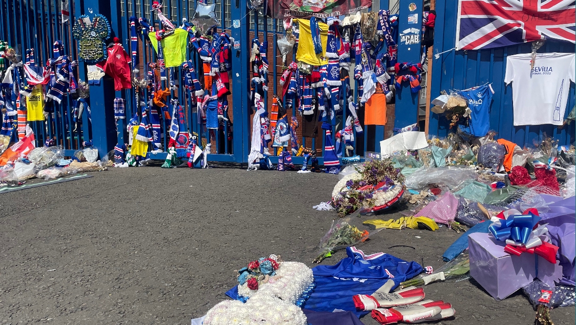 Ibrox has been decorated with tributes from fans. 