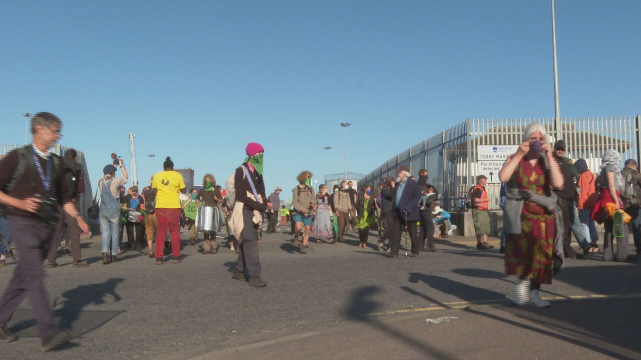 Climate activists stage sit-in demonstration at Aberdeen harbour in ‘just transition’ demand