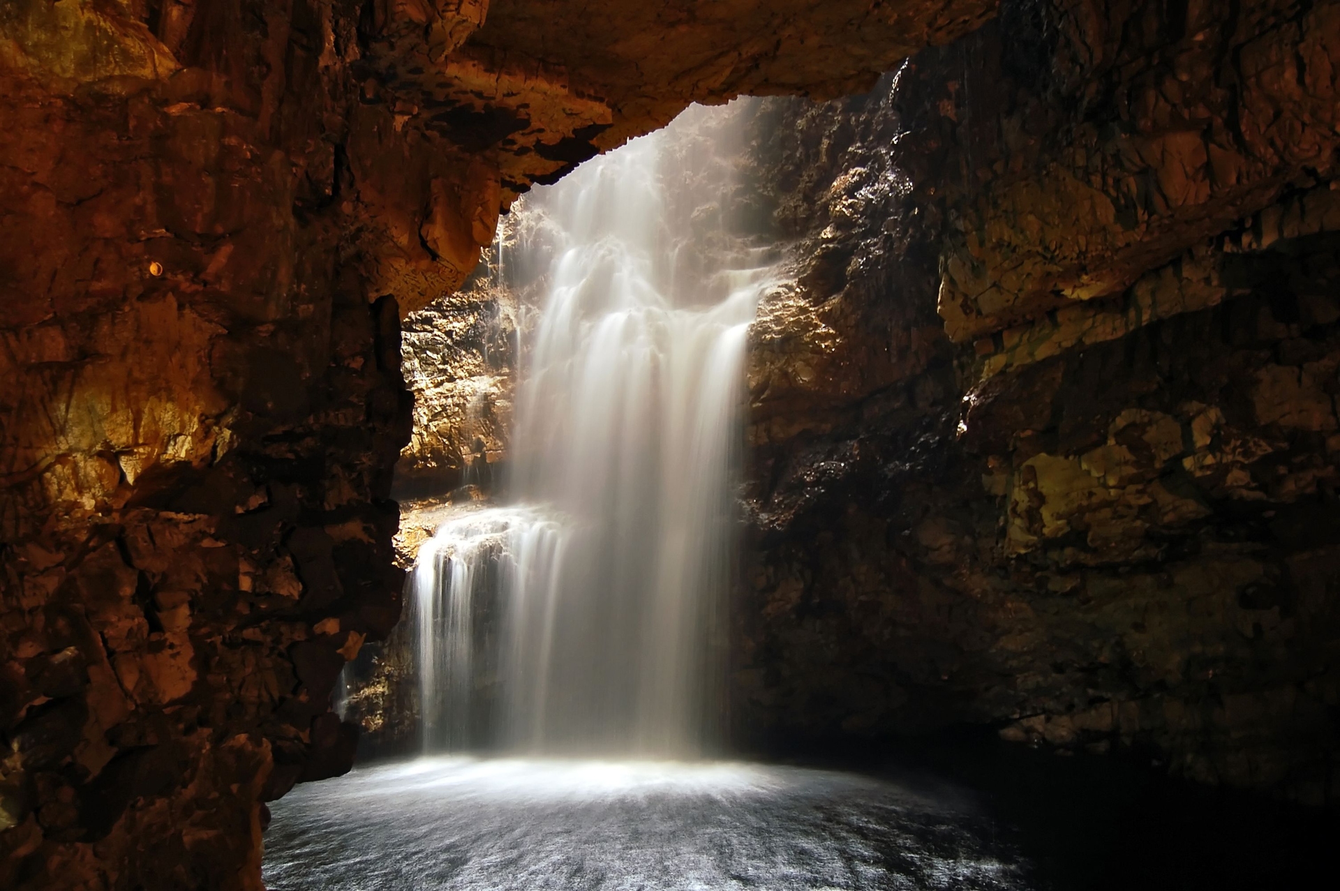 A waterfall in Smoo Cave.