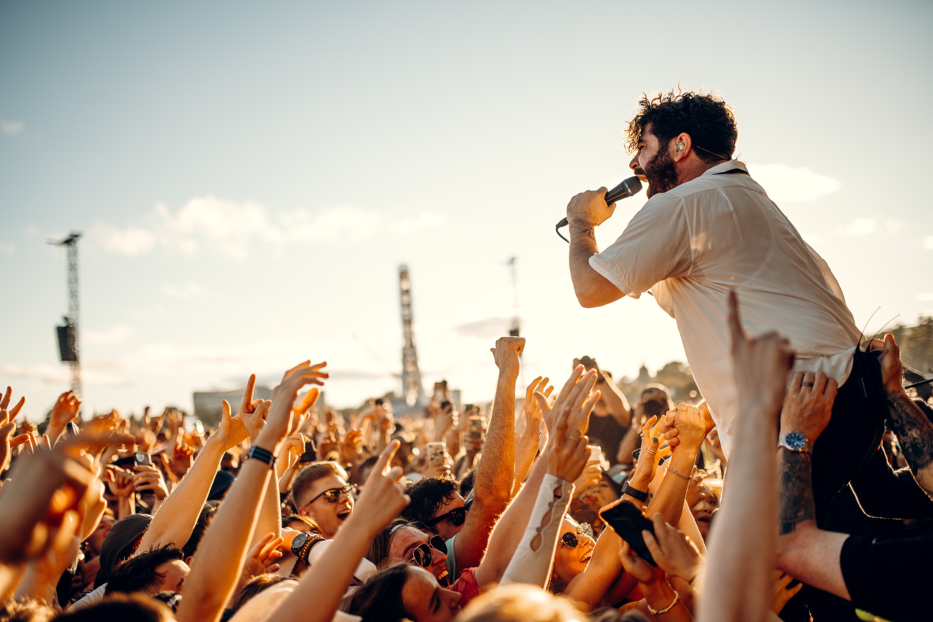 Foals frontman Yannis Philippakis got up close with the crowd in Glasgow Green. (Image: TRNSMT)