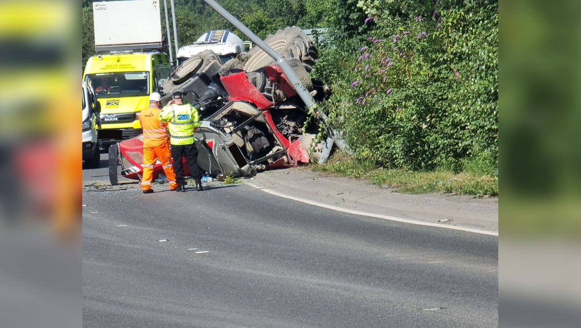 Overturned tractor sparks A82 closure in Dumbarton as driver taken to hospital
