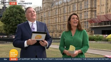 ‘Bye Bye Boris’: Singing protester interrupts Good Morning Britain’s Susanna Reid and Ed Balls at Westminster