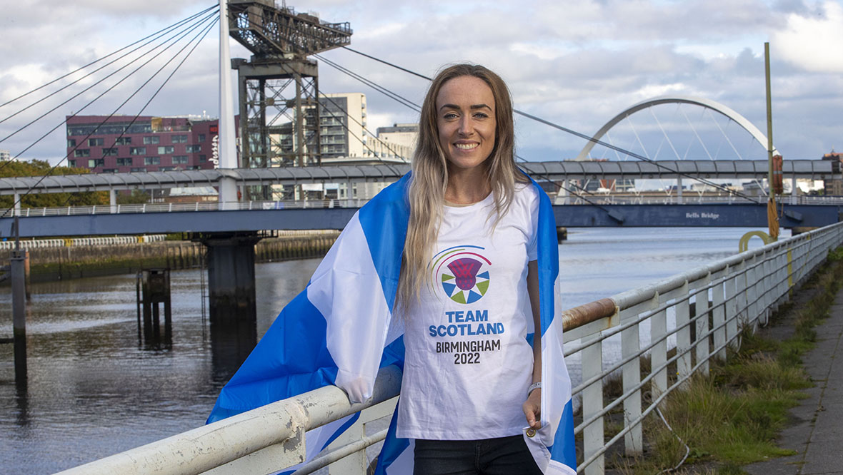 Eilish McColgan on the banks of the River Clyde in Glasgow.