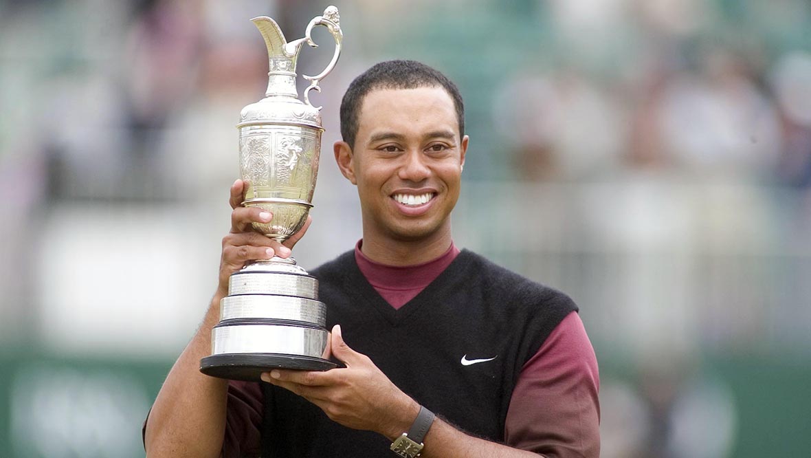 Tiger Woods with the Open Championship trophy in 2005.