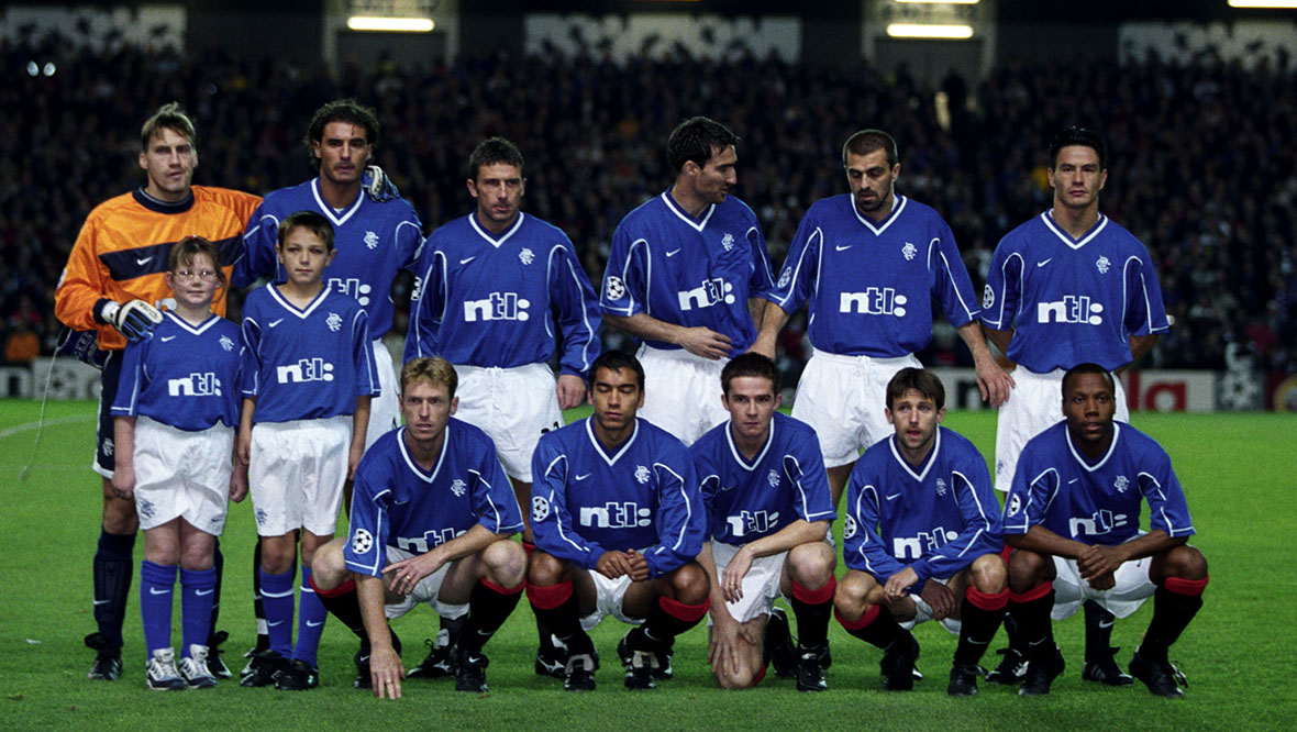 Back row from left: Stefan Klos, Lorenzo Amoruso, Derek Mcinnes, Tony Vidmar, Sergio Porrini and Michael Mols. Front row from left: Craig Moore, Giovanni Van Bronckhorst, Barry Ferguson, Neil McCann and Rod Wallace.