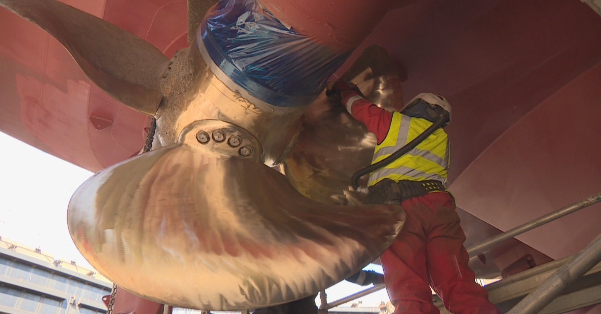 Glen Sannox has had its propellers cleaned and inspected.