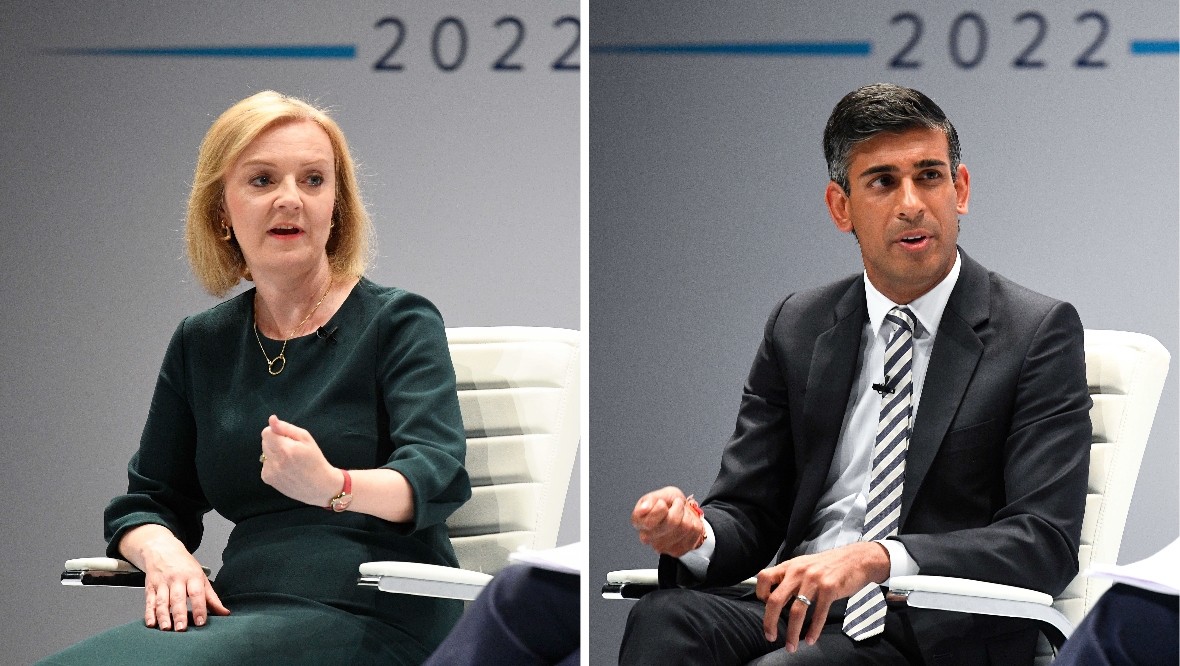 Liz Truss and Rishi Sunak at the Conservative Party hustings in Perth