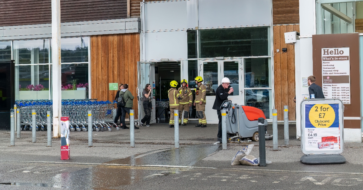 Roof of a Tesco supermarket in Inverness was damaged in stormy weather.
