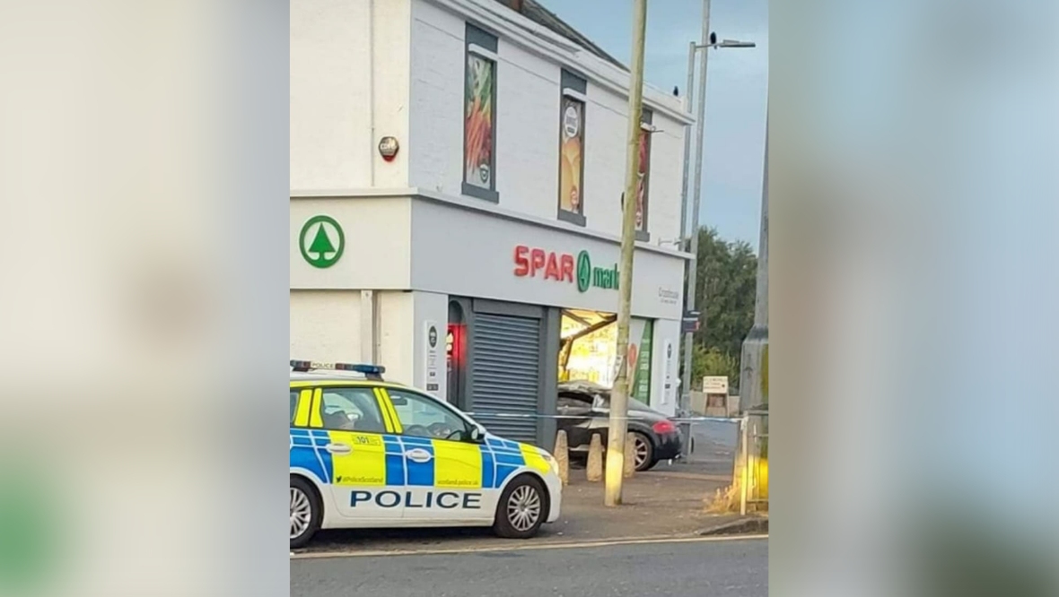 Man spotted fleeing scene after Audi crashed into Spar shopfront in Kilmarnock, East Ayrshire