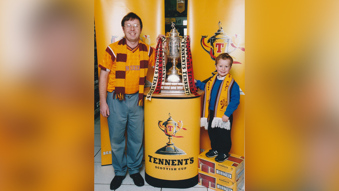 Gordon Bonnes and his father Andy with the Scottish Cup.