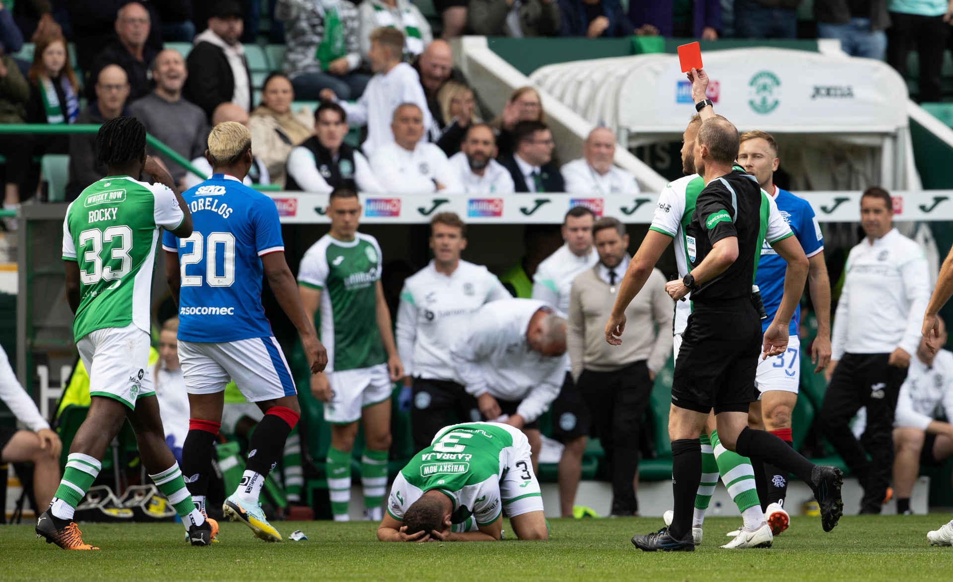 Morelos is shown red at Easter Road.