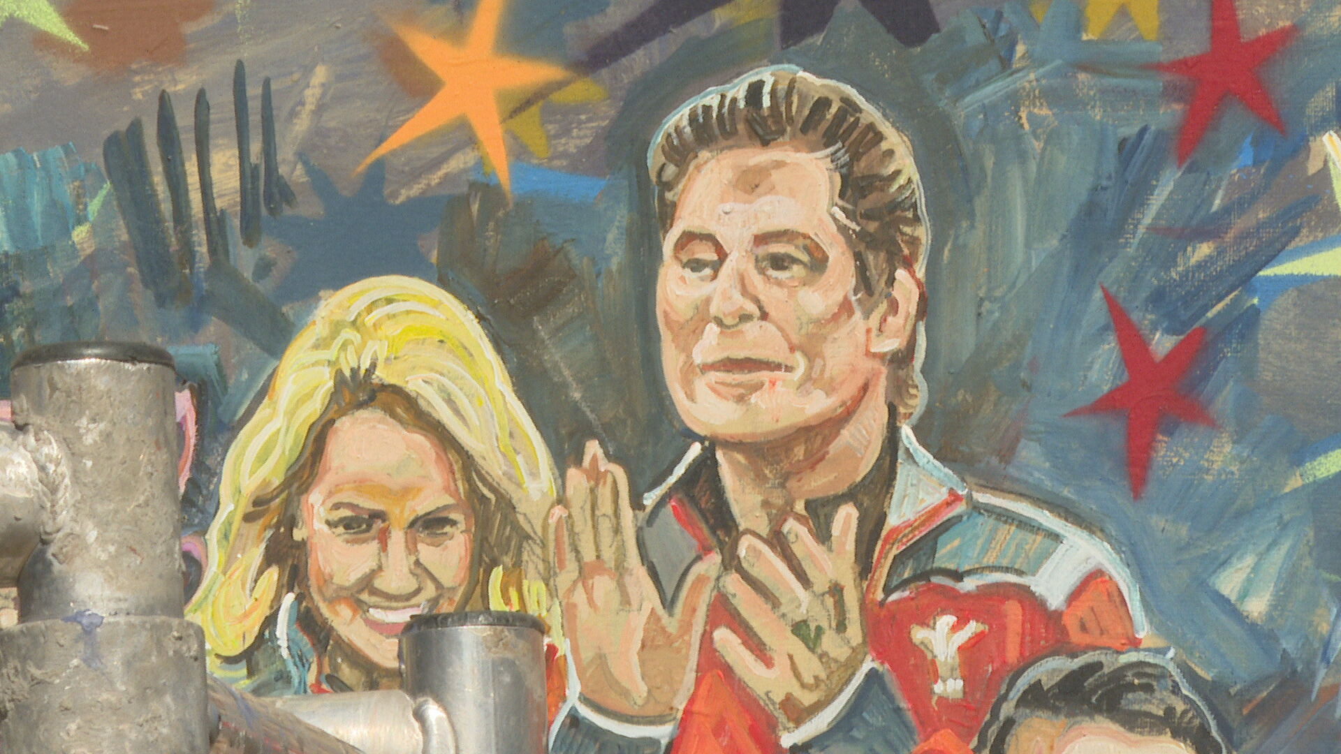 The mural features prominent and well-loved faces in media, like David Hasselhoff and Lorraine Kelly. 