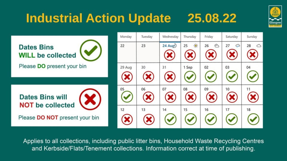 Bins will next be collected in Glasgow on September 1.