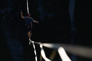 Rowan Pocock breaks Scottish highline record with 320m-long rope walk in Cairngorms