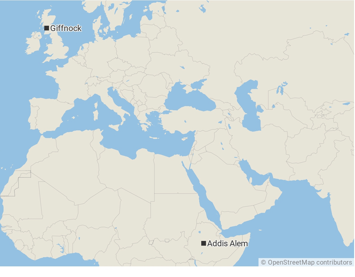 Emmanuel and his family made a 6000-mile trip from Giffnock to Addis Alem.