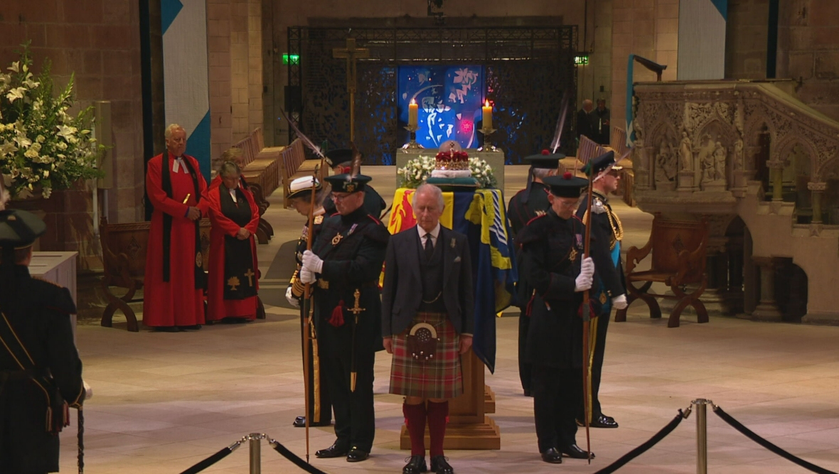 King Charles III and his siblings returned to St Giles’ Cathedral on Monday, September 12, for a vigil held beside the Queen’s Coffin.