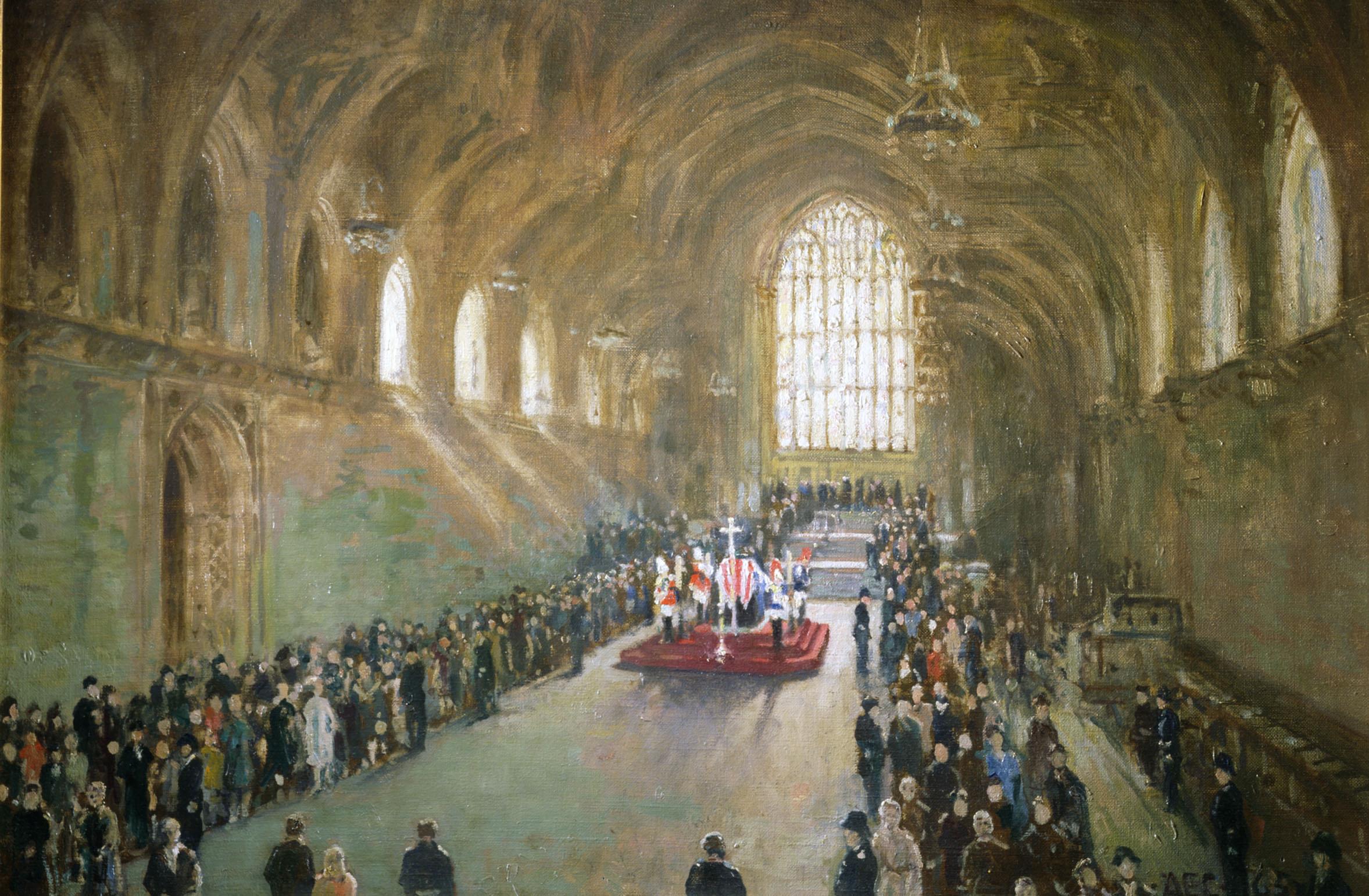A painting of Westminster Hall by Alfred Egerton Cooper as it appeared in 1965.