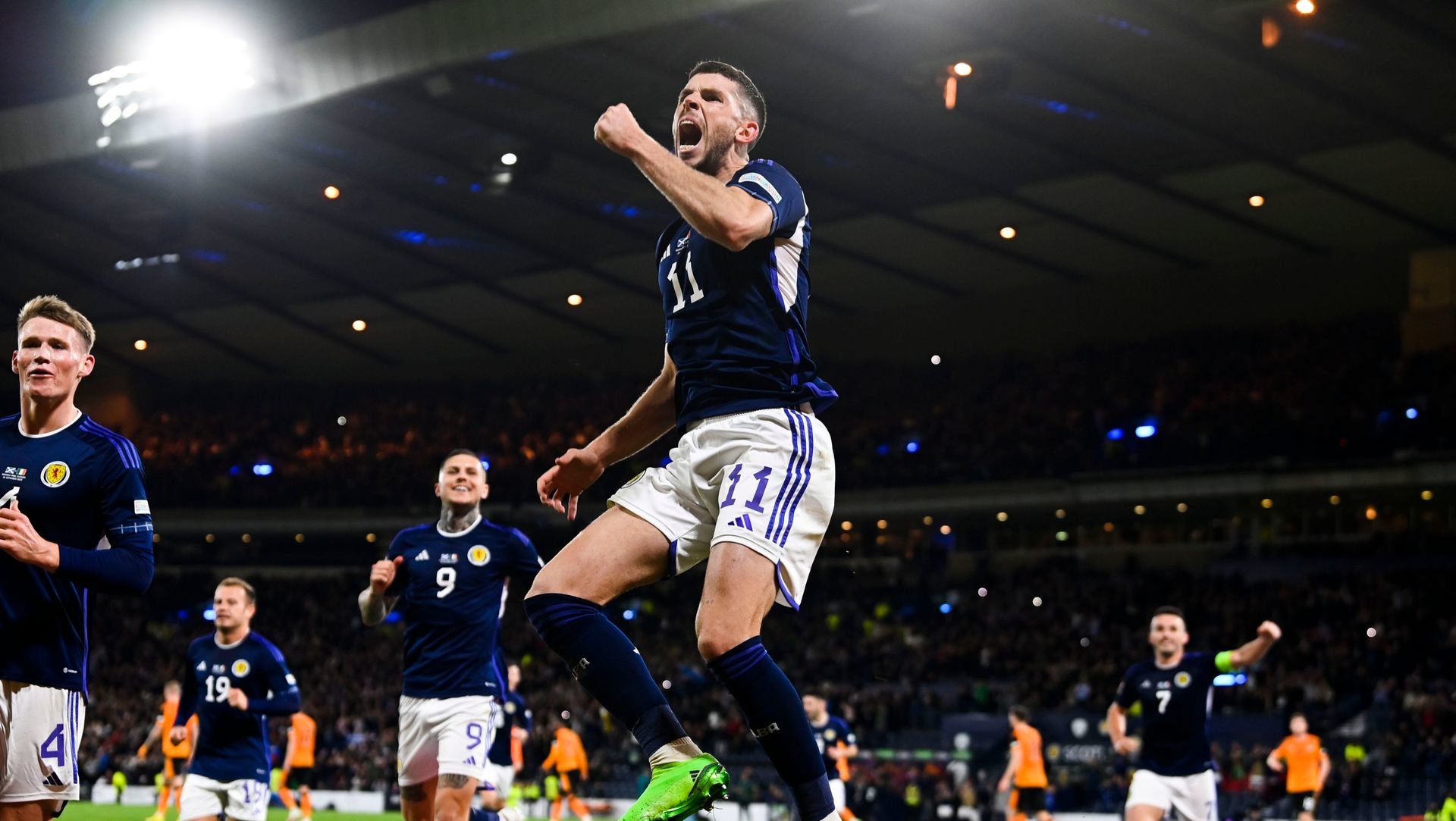 Ryan Christie celebrates after scoring to make it 2-1 at Hampden.