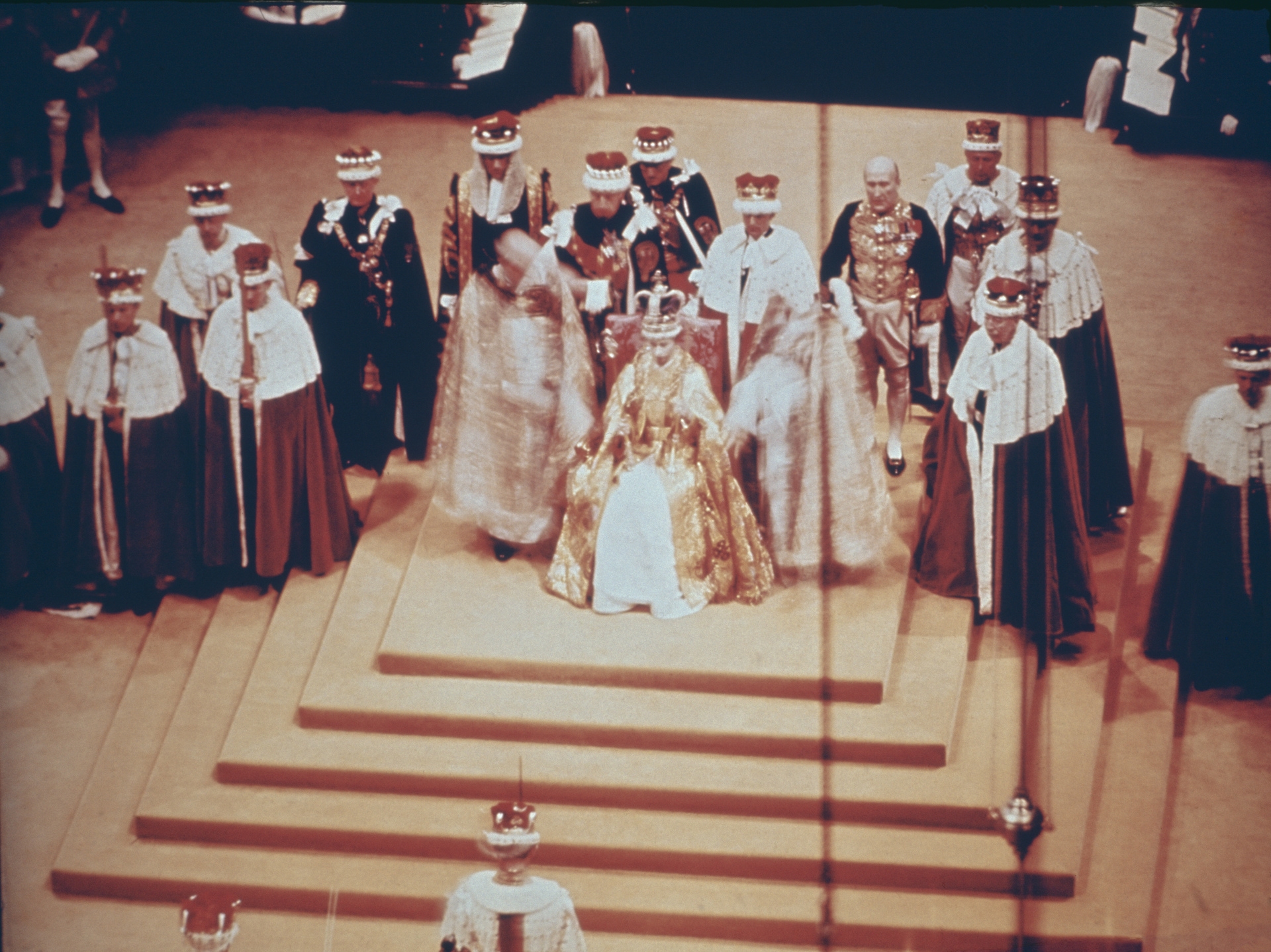 The scene inside Westminster Abbey during the coronation in June 1953.