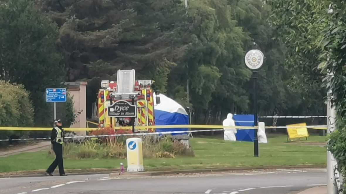 Forensic and uniformed officers at the scene in Dyce on Saturday, September 17.