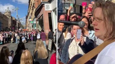Lewis Capaldi surprises fans with impromptu busking session on Buchanan Street in Glasgow