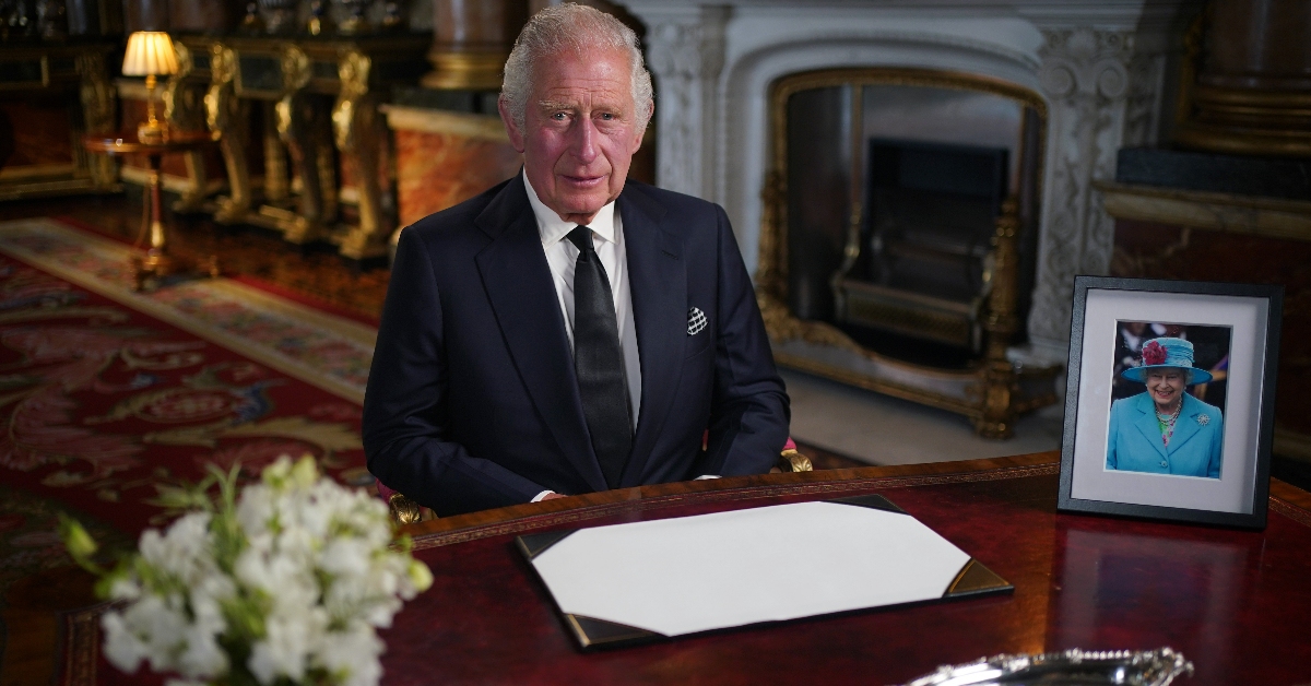 King Charles III delivers his address to the nation and the Commonwealth from Buckingham Palace, London, following the death of Queen Elizabeth II on Thursday.