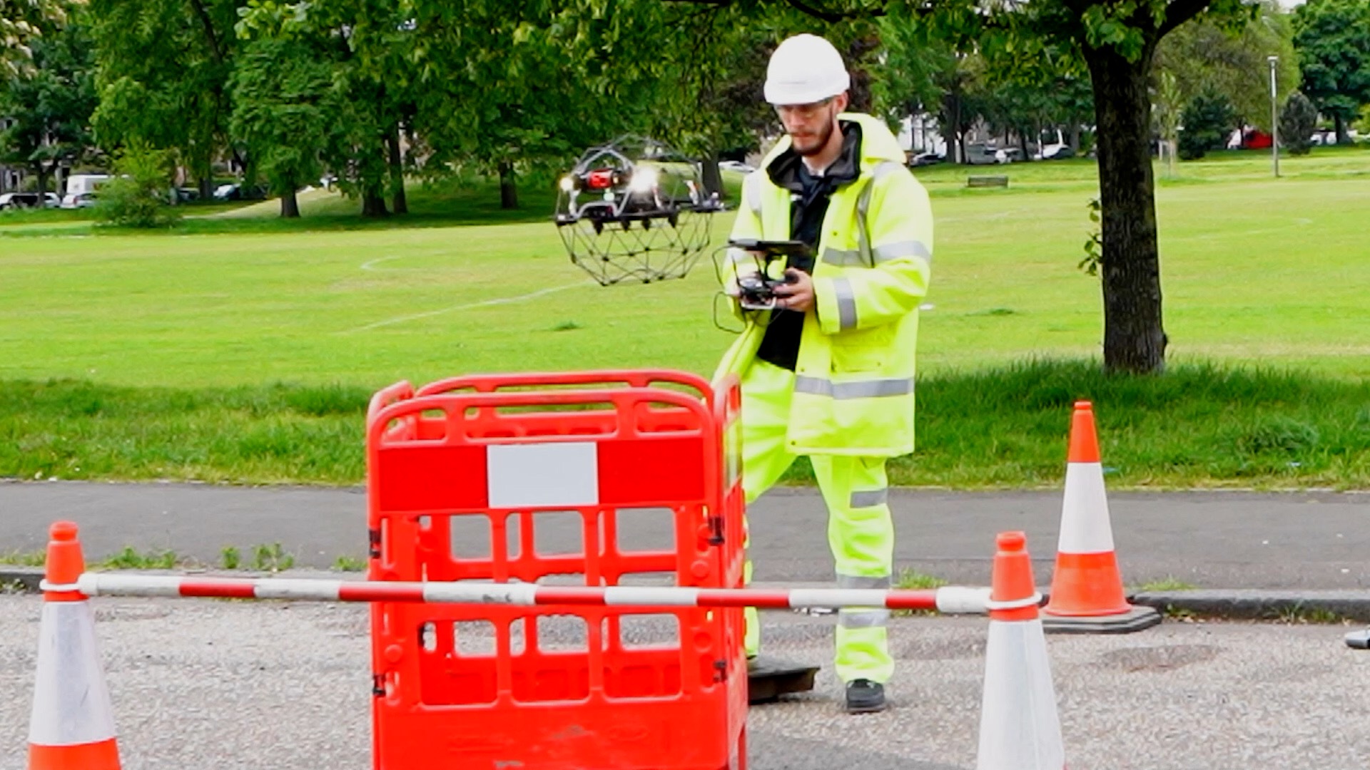 A Scottish Water worker operates a drone.