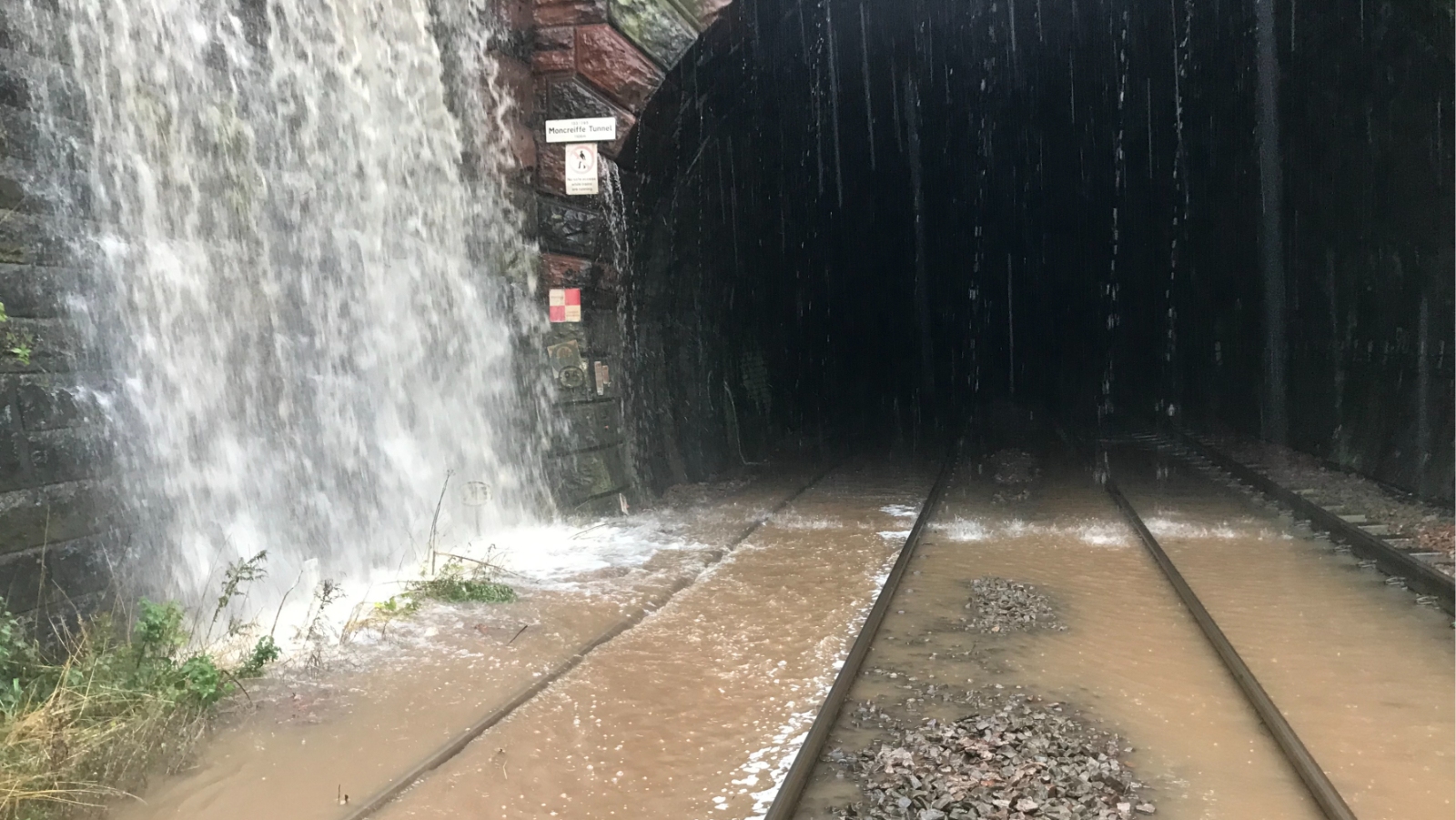 Network Rail shared images of the flooding on the track south of Perth