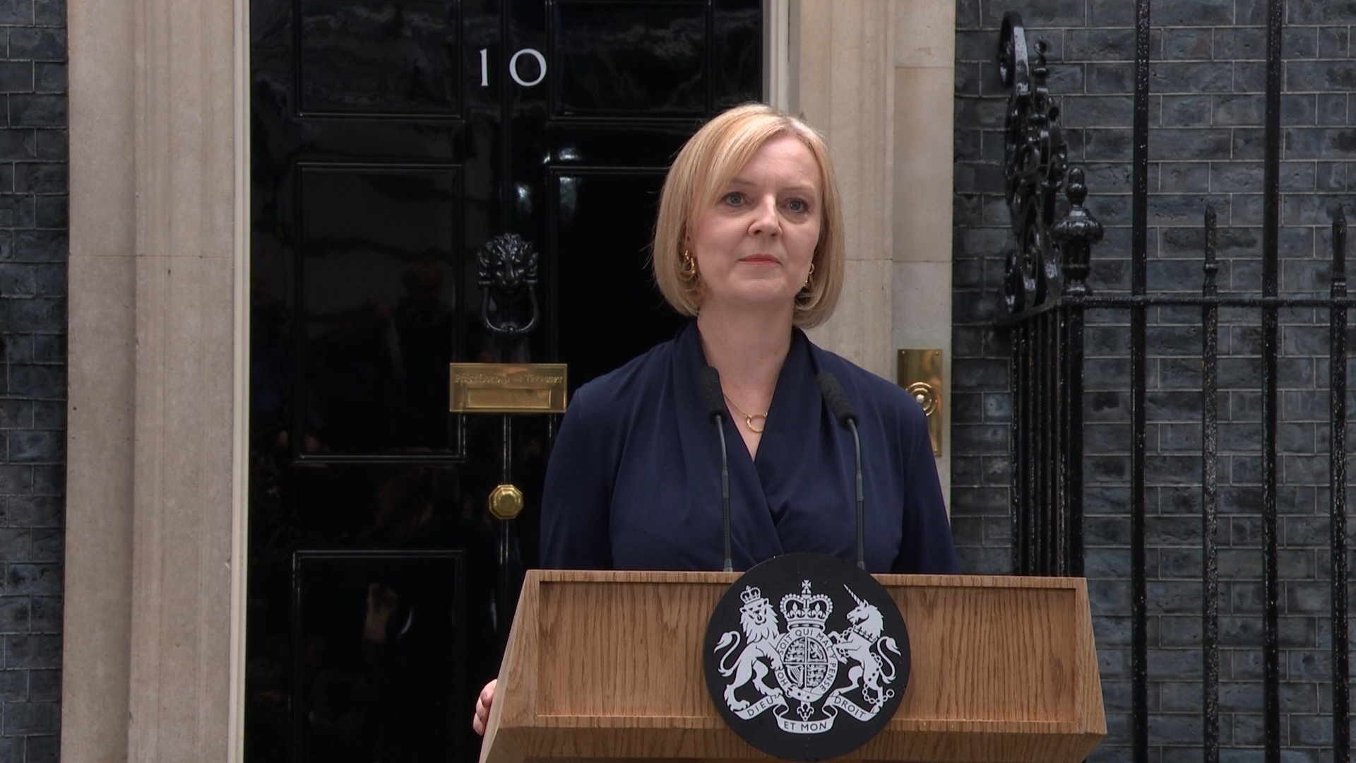 Liz Truss making first speech as PM at Downing Street.