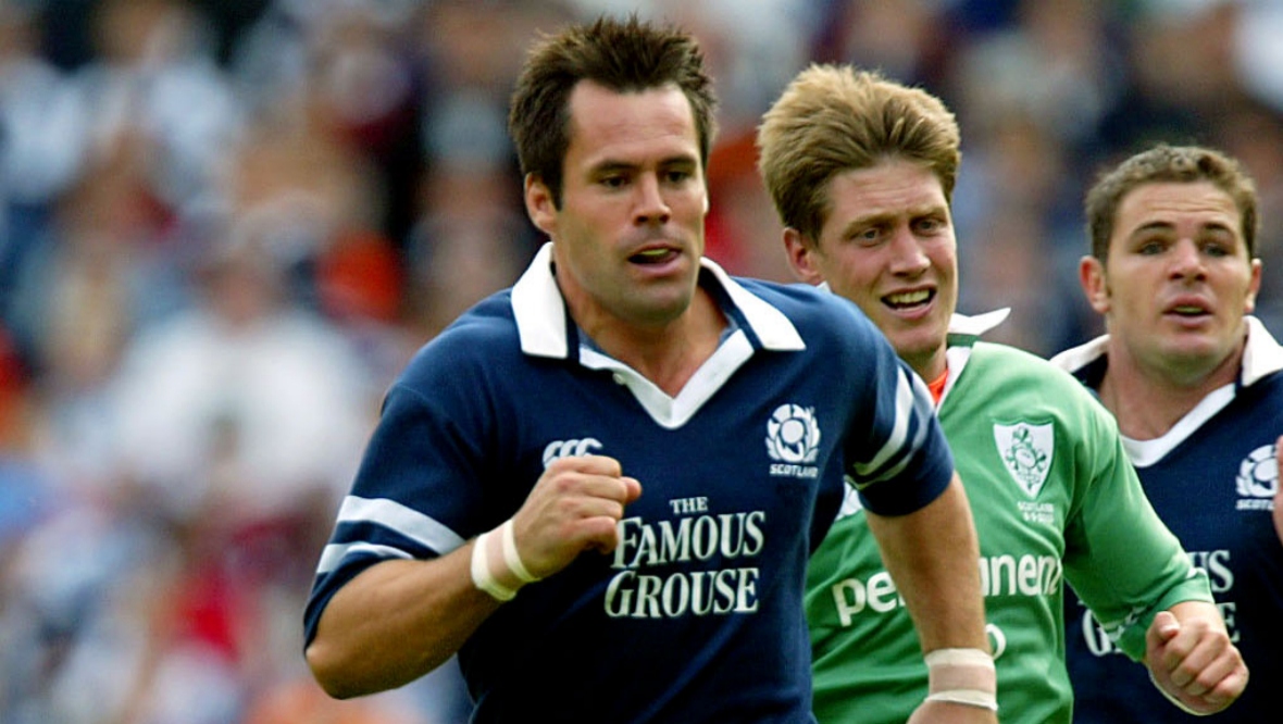 Kenny Logan in action for Scotland on September 6, 2003, at BT Murrayfield Stadium. 