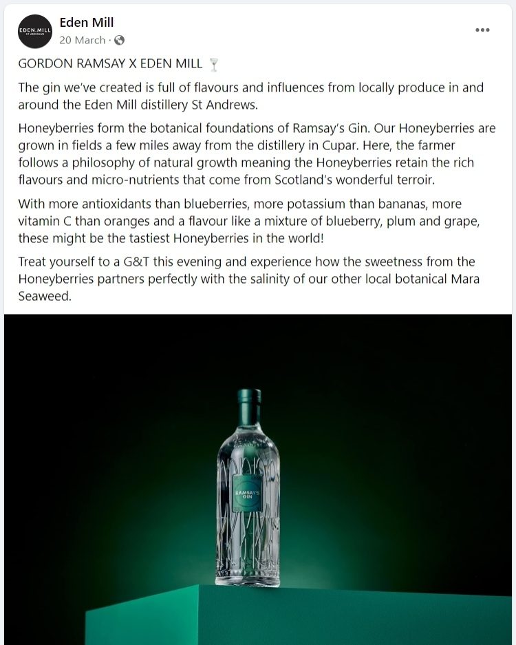 Ramsay's Gin posted ads on Facebook and Instagram in March.