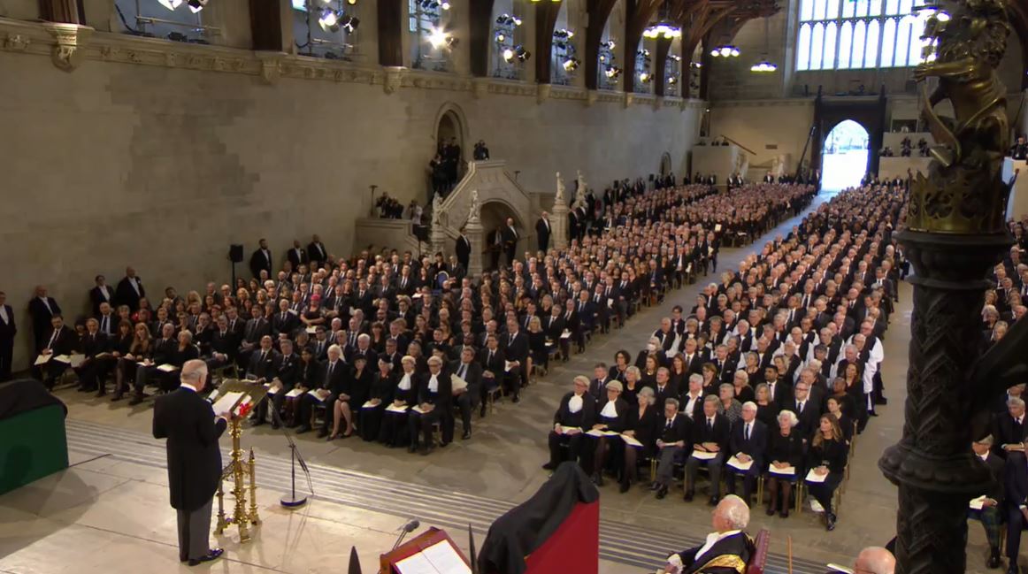 The King addressed parliamentarians at Westminster Hall.