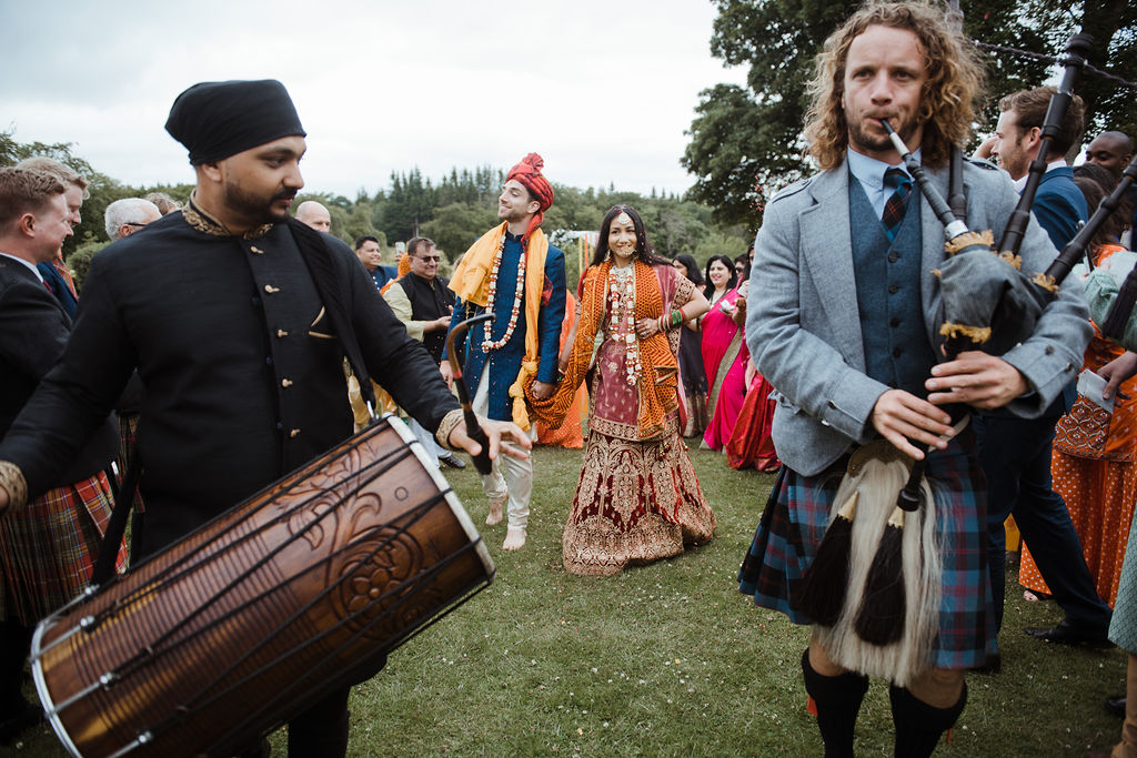 The pair had two wedding ceremonies in an effort to combine their Scottish and Indian cultures. 