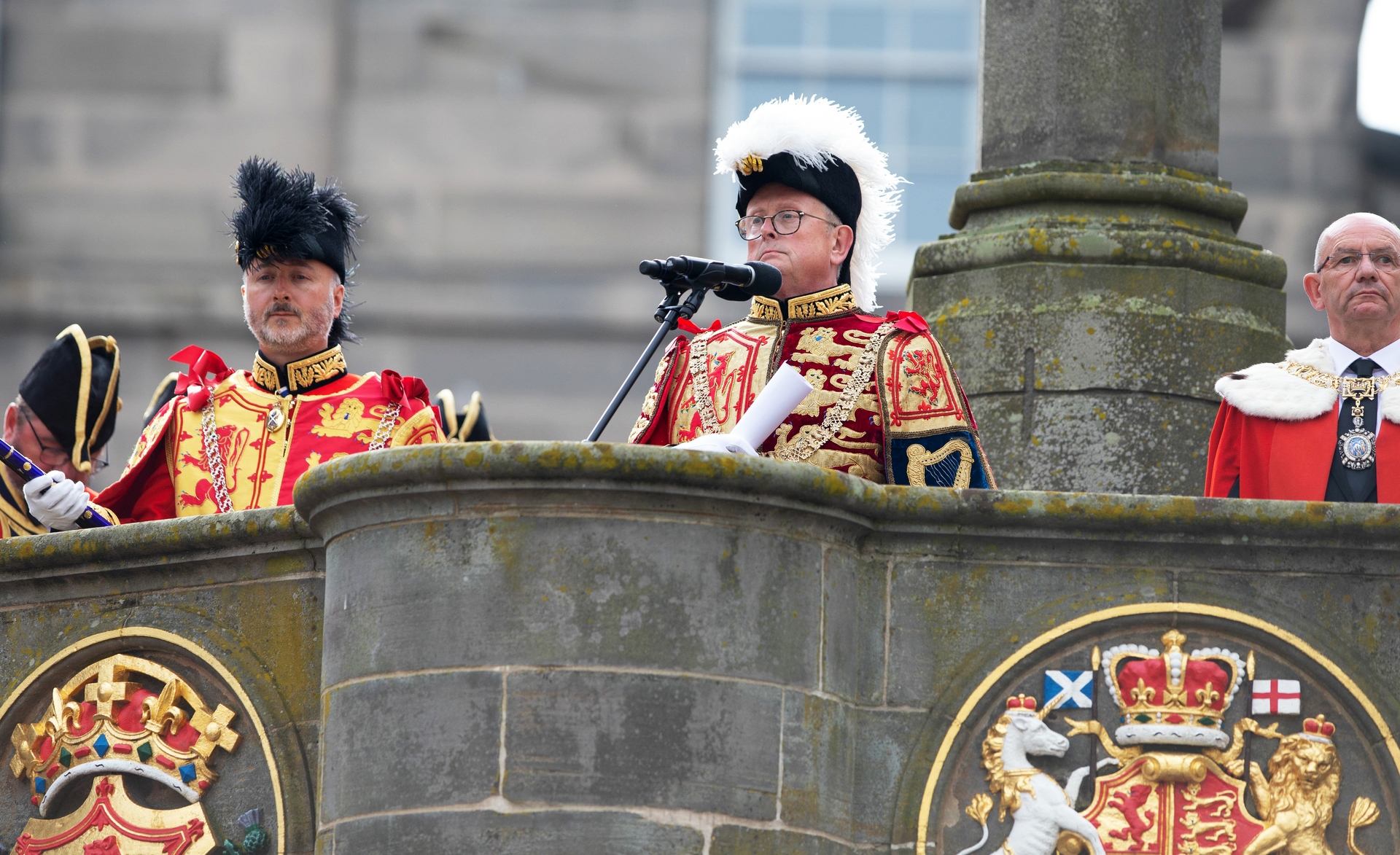 The Lord Lyon King of Arms, Joseph Morrow reads the proclamation of the new King, King Charles III in Edinburgh.  (Image: Ewan Bootman / SNS Group)